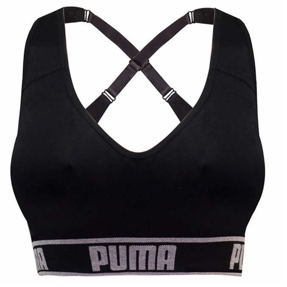 Puma Sports Bra Bras Gray Black New Medium Impact - Picture 2 of 3